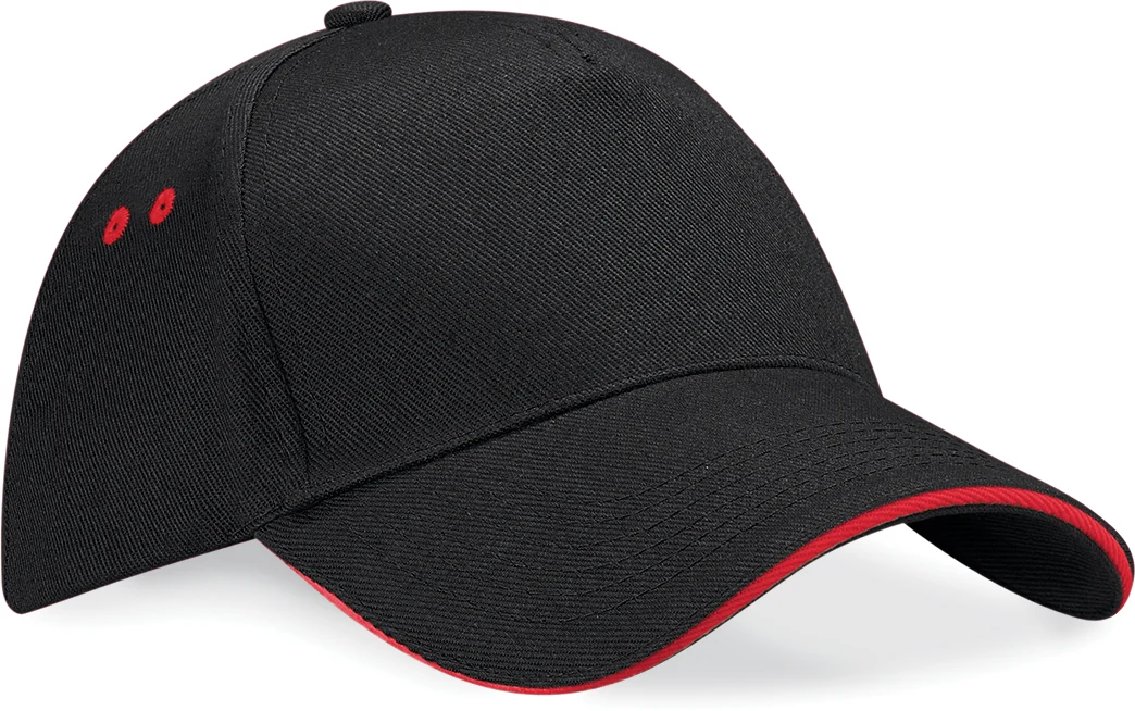 Casquette homme Ultimate à 5 panneaux sandwich contrasté B15C — Black / Classic Red