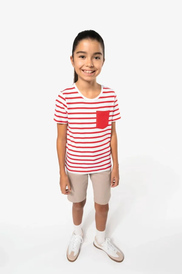 T-shirt rayé marin avec poche manches courtes enfant K379 — photo de présentation