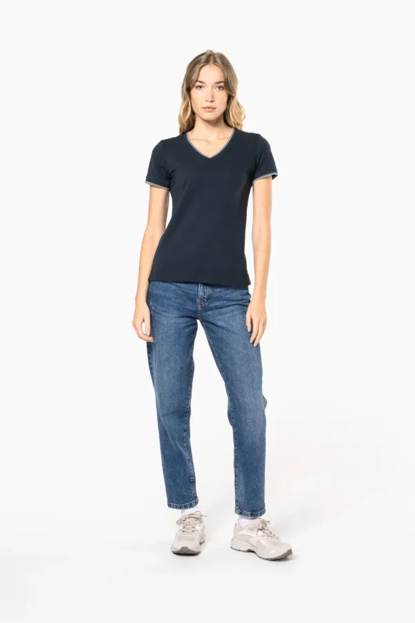 T-shirt maille piquée col V femme K394 — photo de présentation