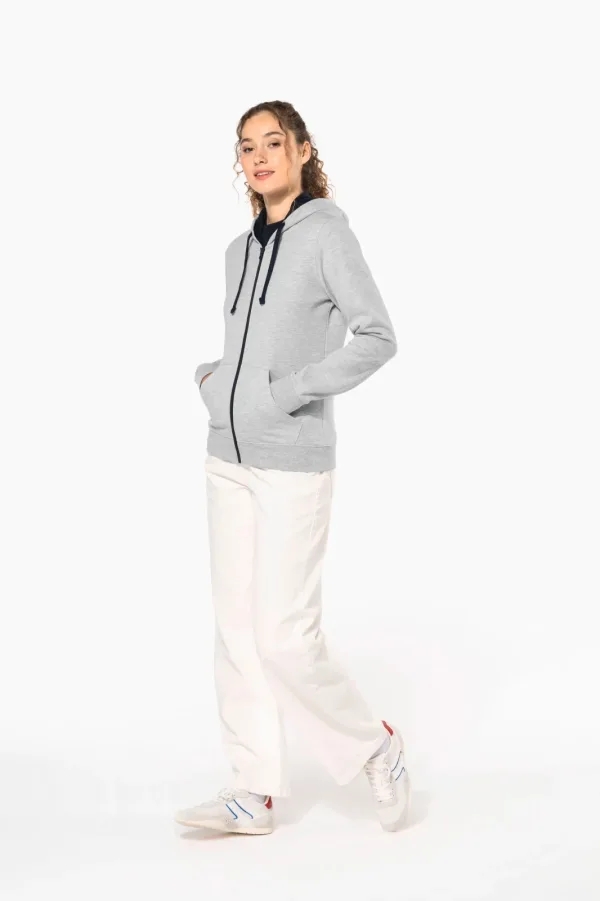 Sweat-shirt zippé capuche contrastée femme K467 — photo de présentation