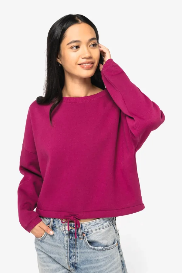 Sweat-shirt écoresponsable à col rond oversize crop femme NS429 — photo de présentation