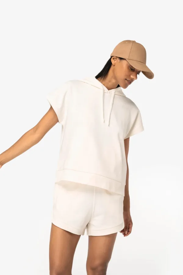 Sweat-shirt écoresponsable à capuche oversize sans manches French Terry femme NS446 — photo de présentation