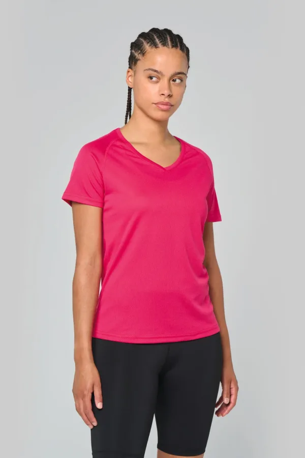 T-shirt de sport manches courtes col v femme PA477 — photo de présentation