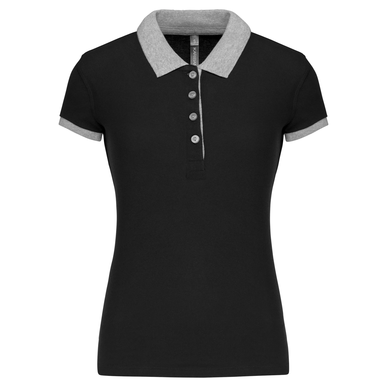 Polo piqué bicolore femme K259 — Black / Oxford Grey