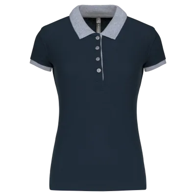 Polo piqué bicolore femme K259 — Navy / Oxford Grey