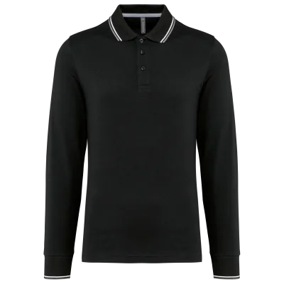 Polo maille piquée manches longues homme K280 — Black / Light Grey / White