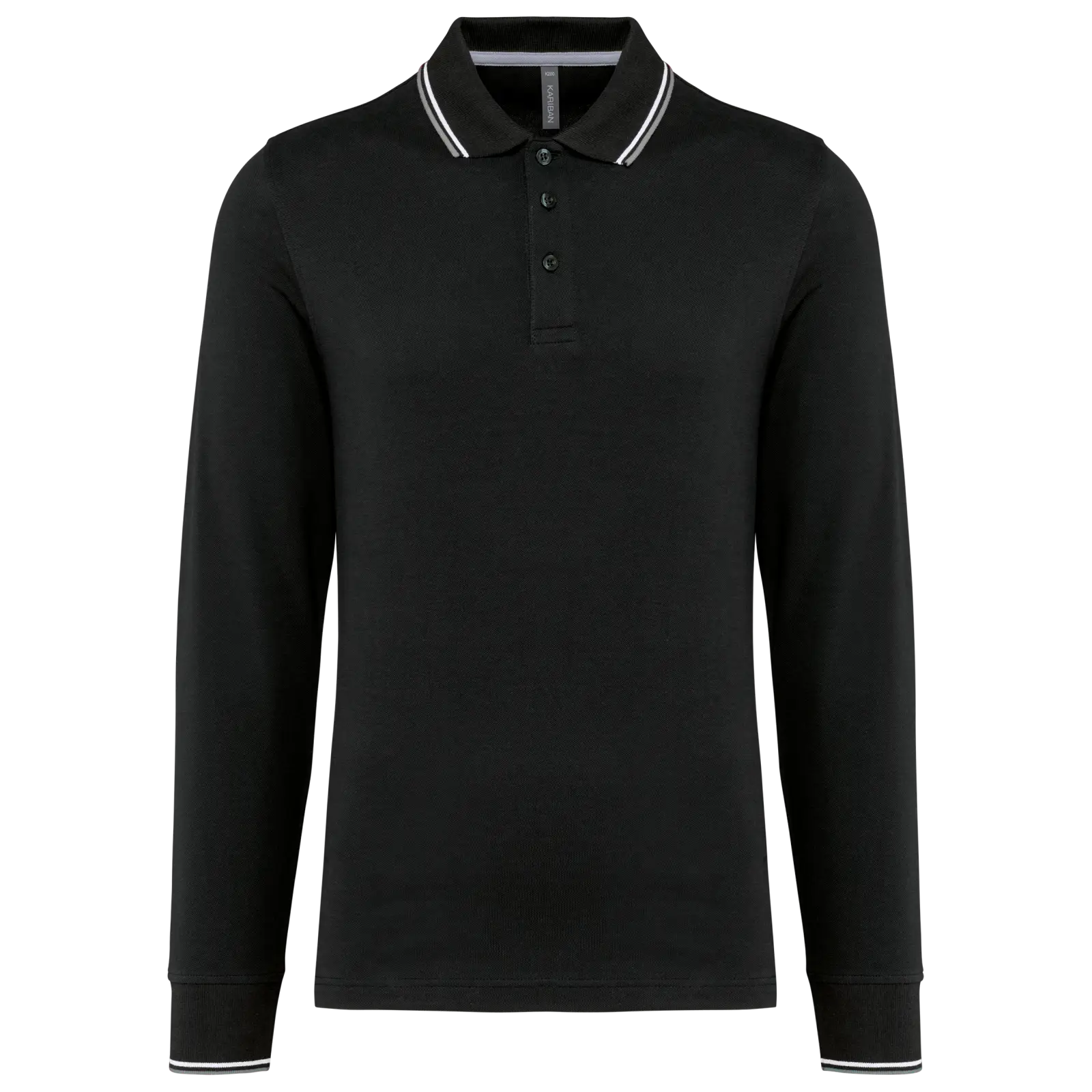 Polo maille piquée manches longues homme K280 — Black / Light Grey / White