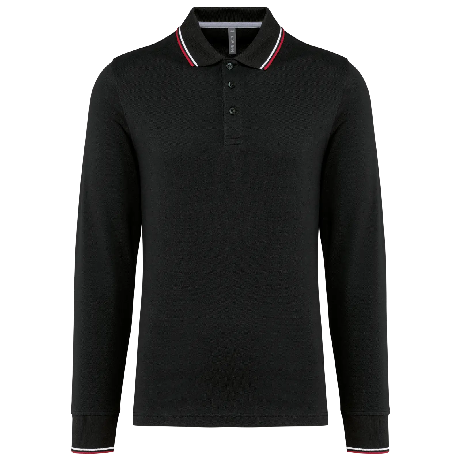 Polo maille piquée manches longues homme K280 — Black / Red / White