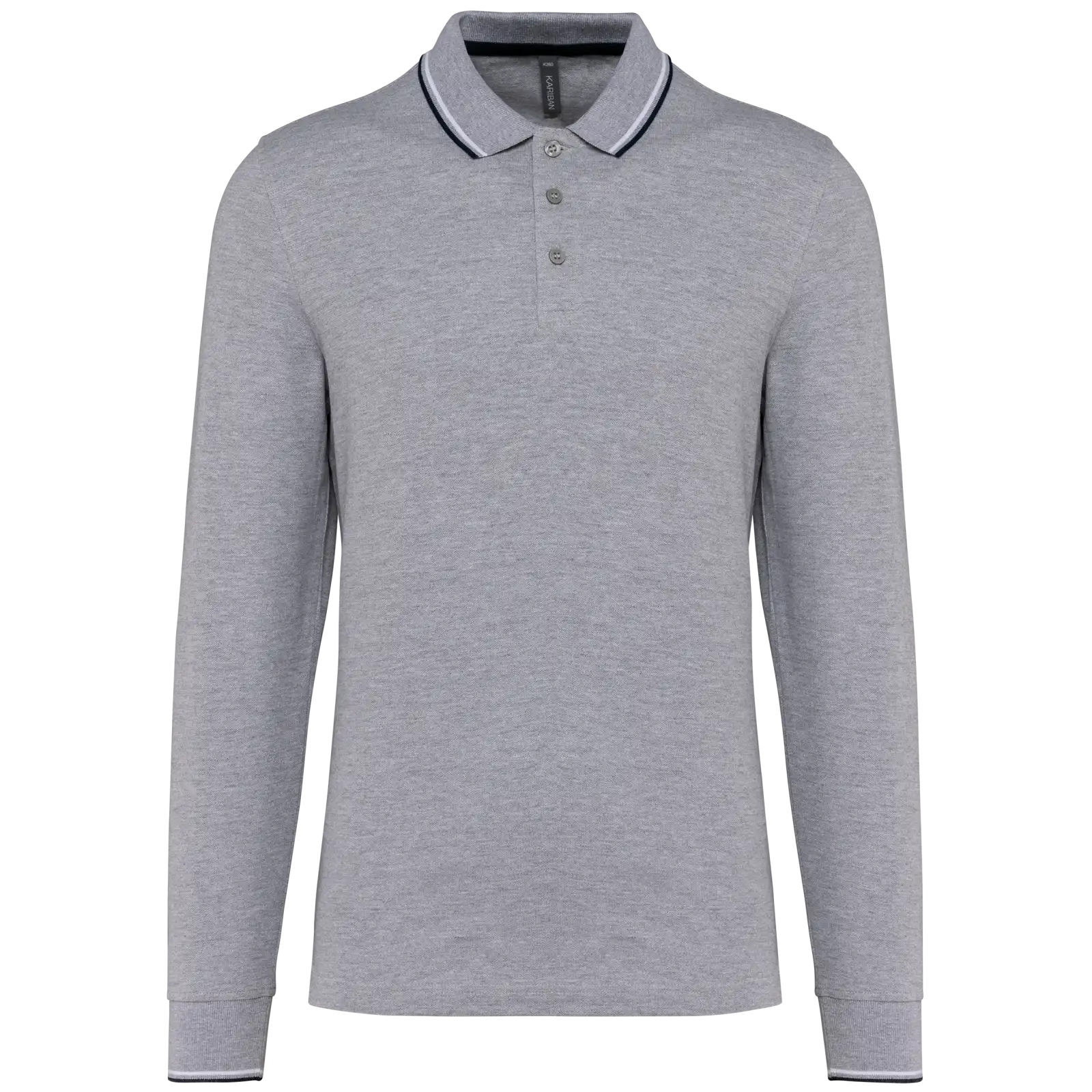 Polo maille piquée manches longues homme K280 — Oxford Grey / Navy / White
