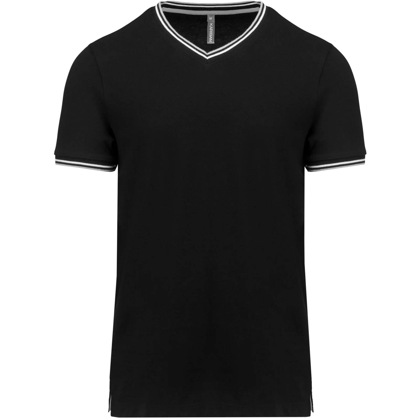 T-shirt maille piquée col V homme K374 — Black / Light Grey / White
