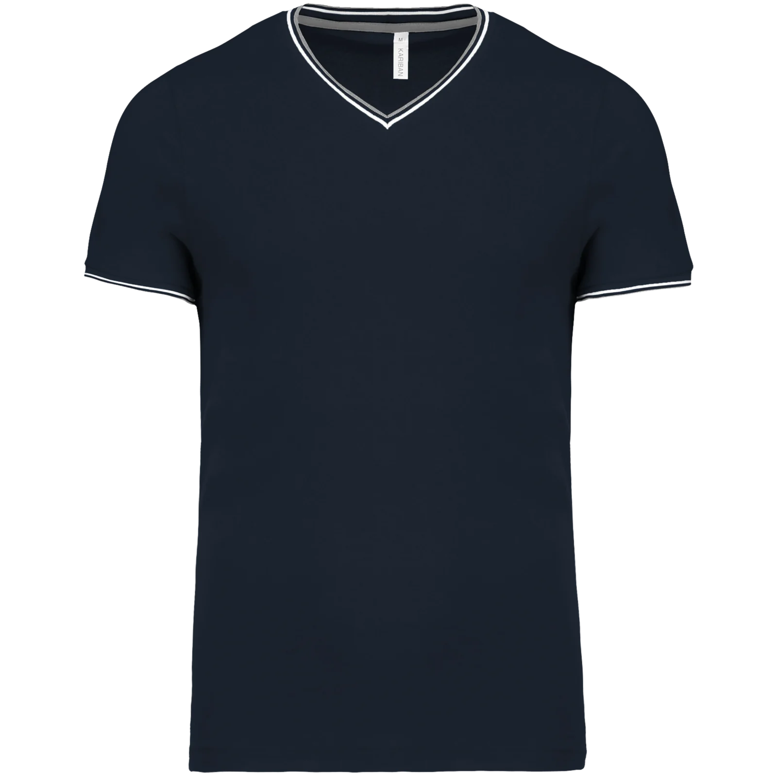 T-shirt maille piquée col V homme K374 — Navy / Light Grey / White