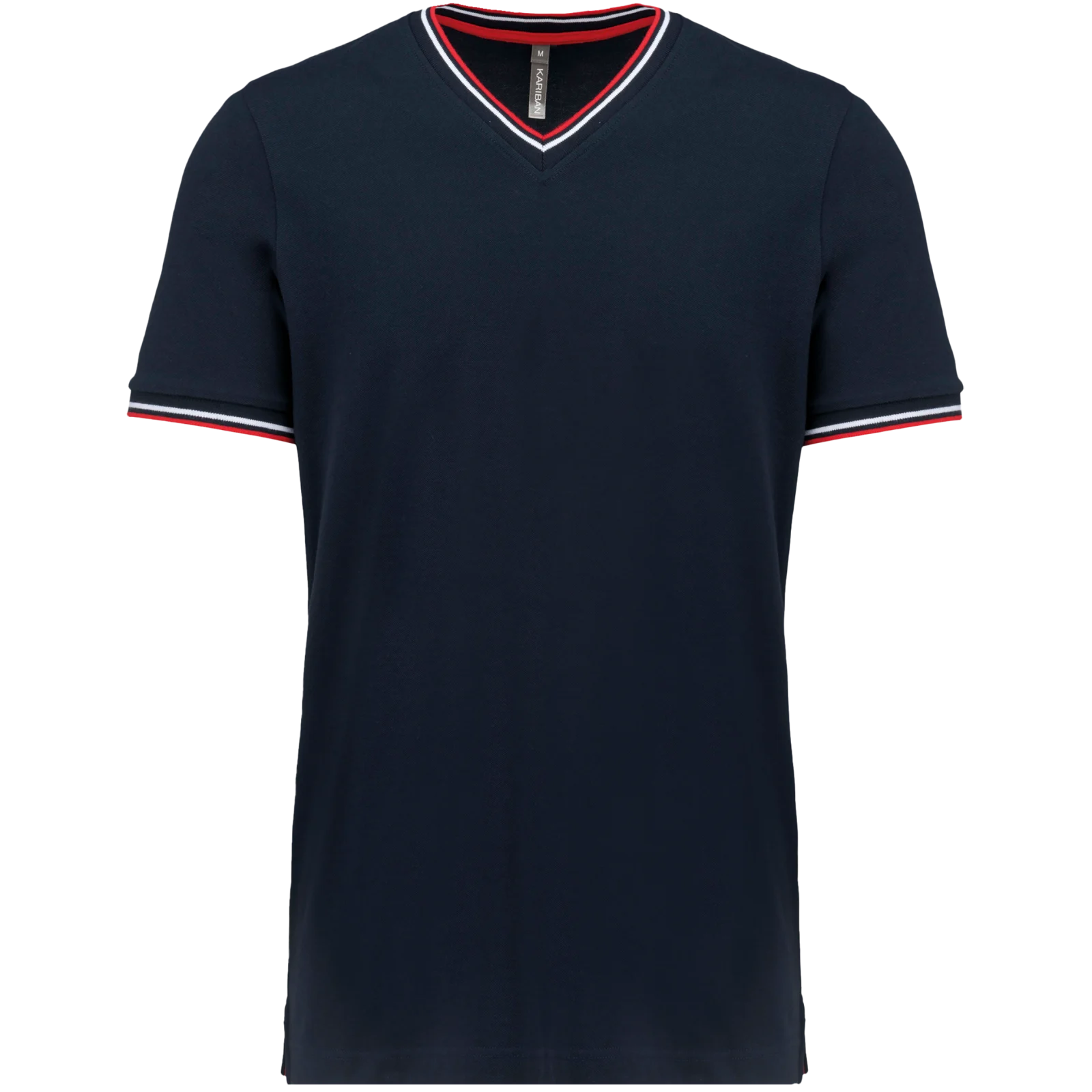 T-shirt maille piquée col V homme K374 — Navy / Red / White