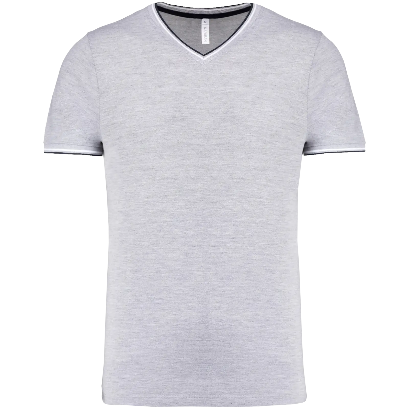 T-shirt maille piquée col V homme K374 — Oxford Grey / Navy / White