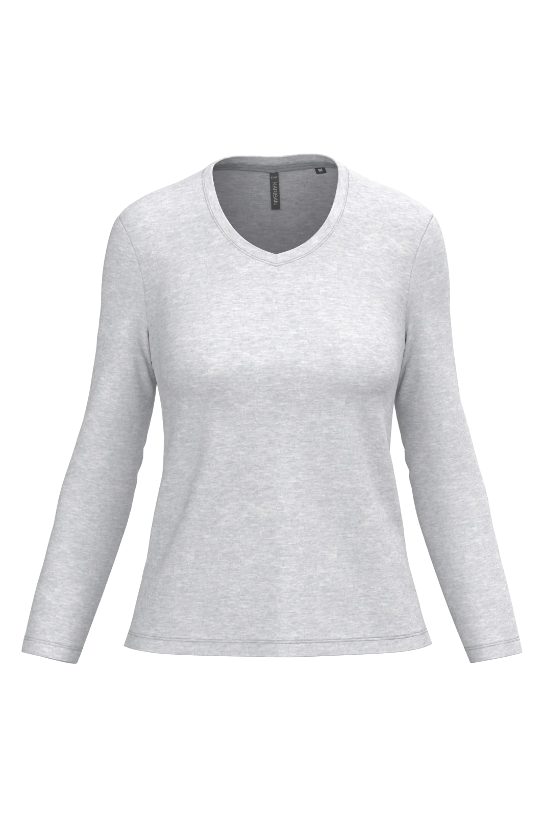T-shirt col V manches longues femme K382 — Ash Heather