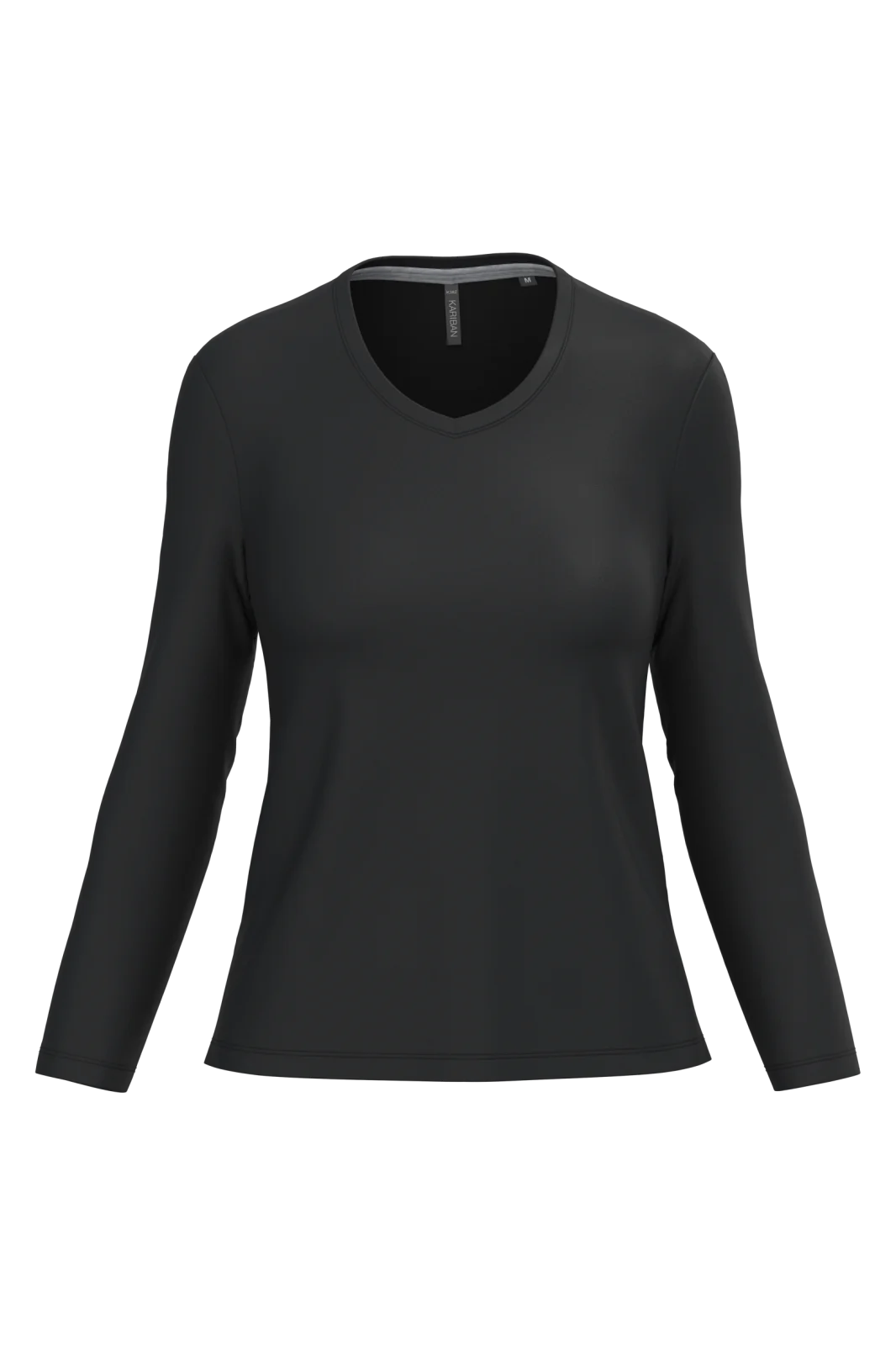 T-shirt col V manches longues femme K382 — Black
