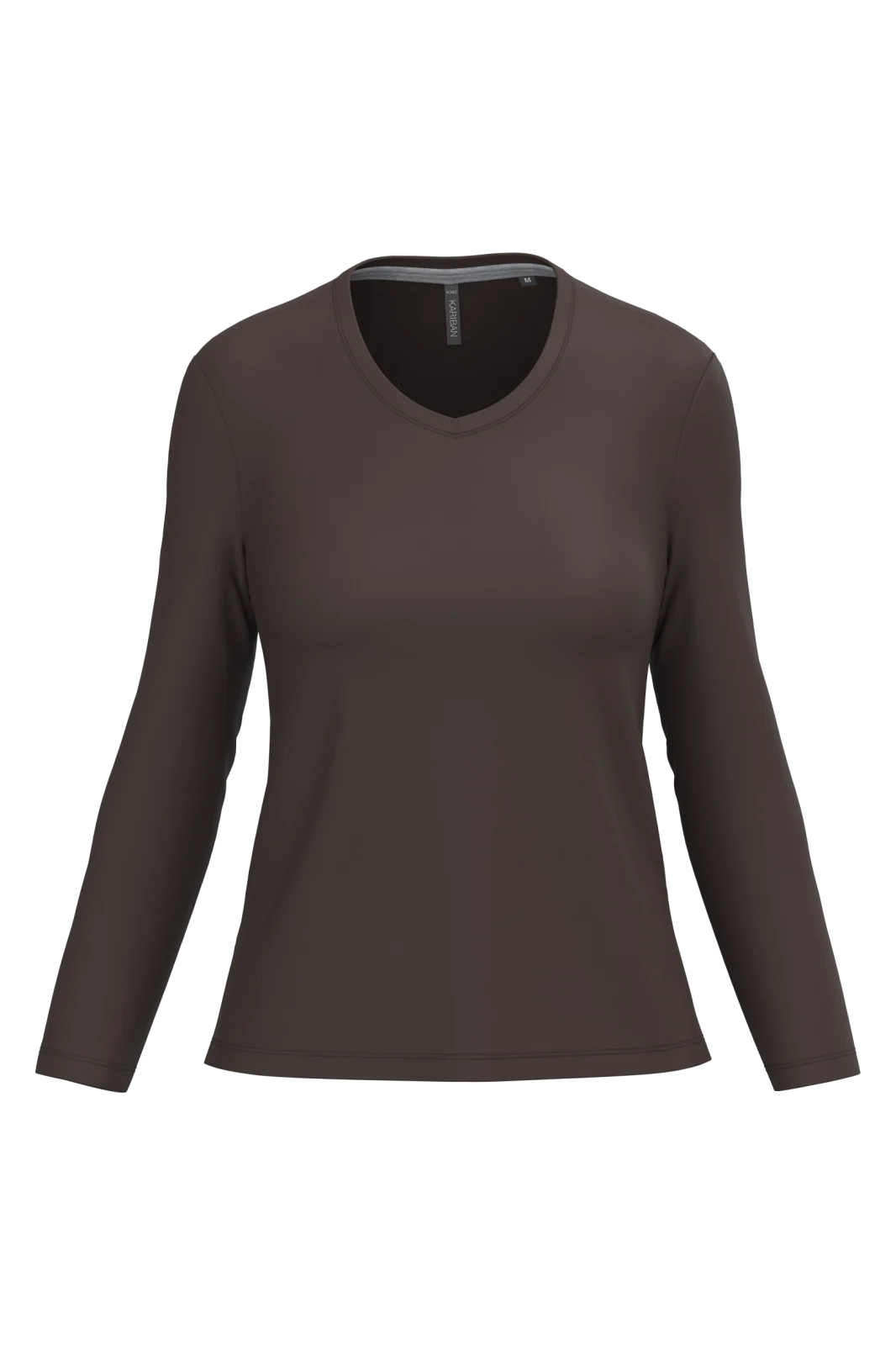 T-shirt col V manches longues femme K382 — Chocolate