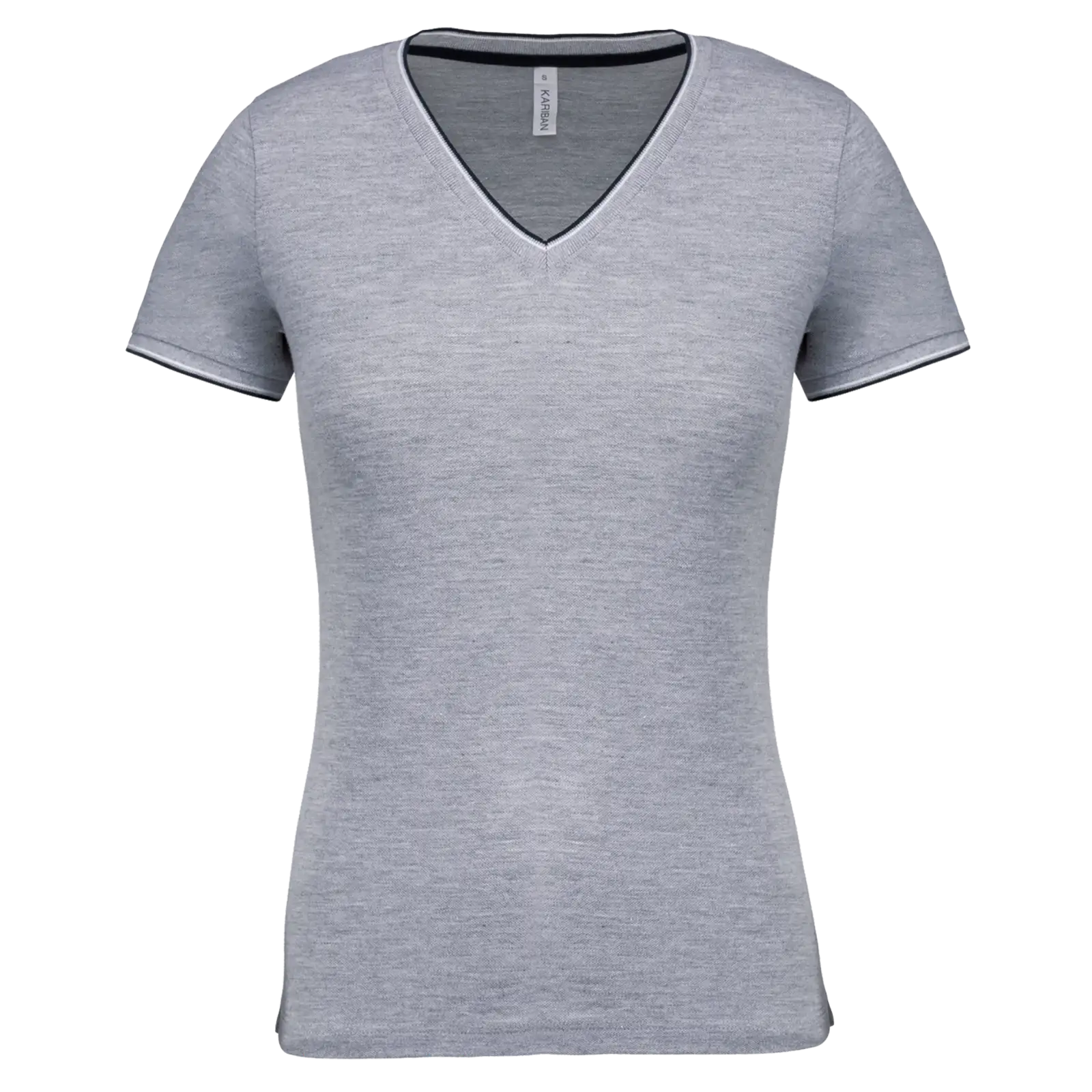 T-shirt maille piquée col V femme K394 — Oxford Grey / Navy / White