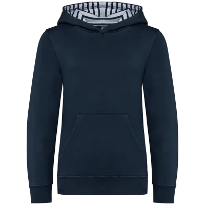 Sweat-shirt à capuche contrastée à motifs enfant unisexe K4014 — Navy / Mariniere