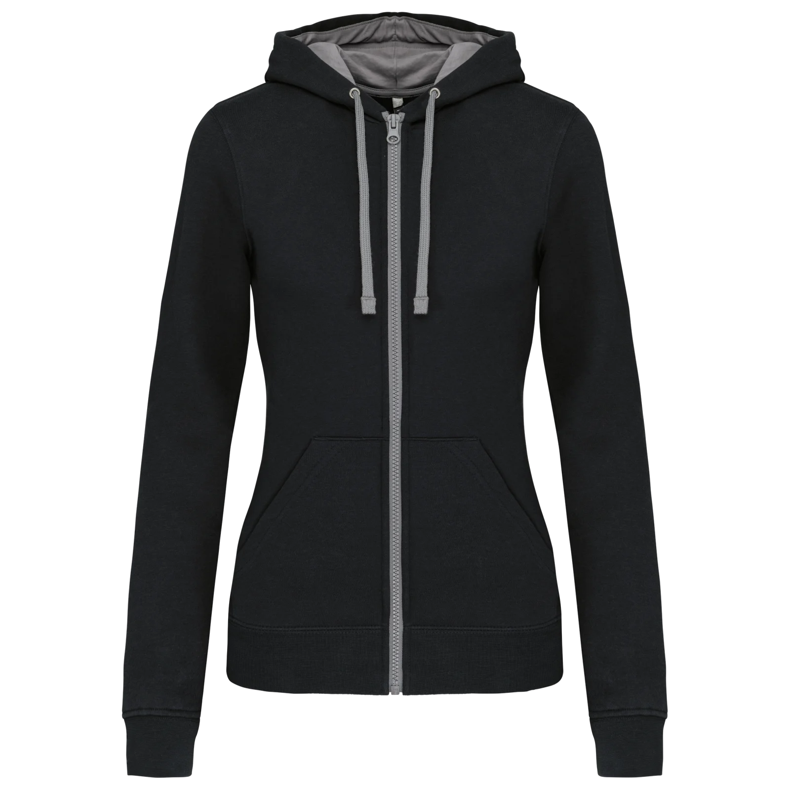 Sweat-shirt zippé capuche contrastée femme K467 — Black / Fine Grey