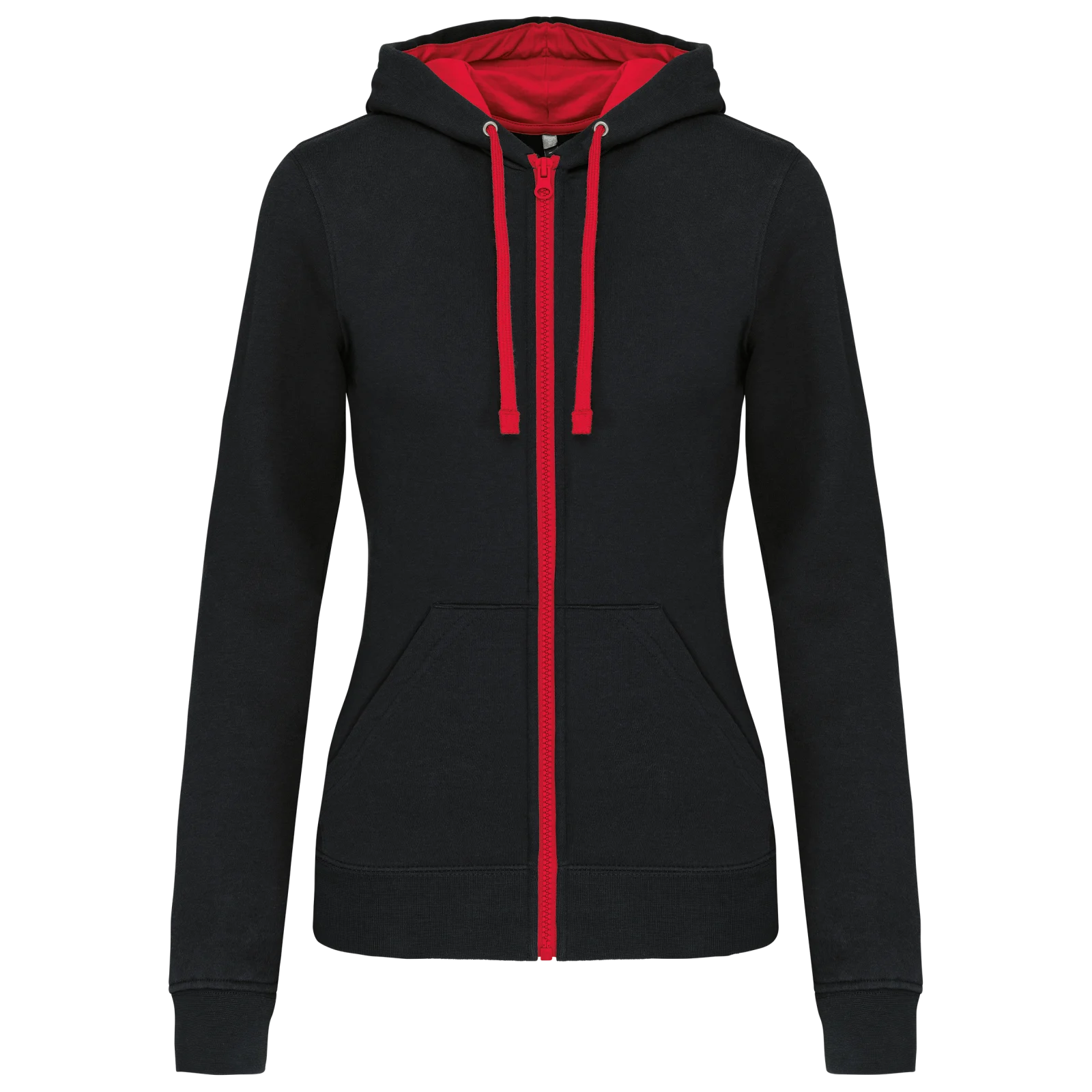Sweat-shirt zippé capuche contrastée femme K467 — Black / Red