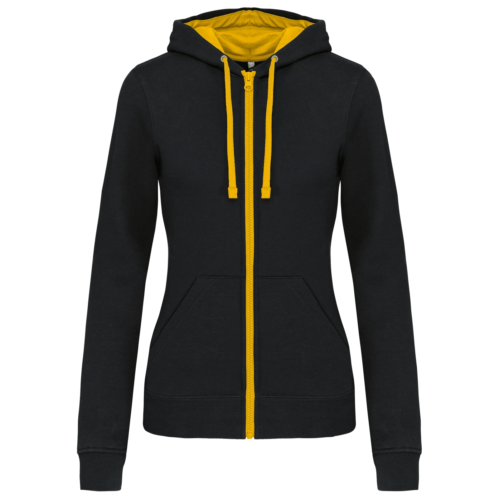Sweat-shirt zippé capuche contrastée femme K467 — Black / Yellow