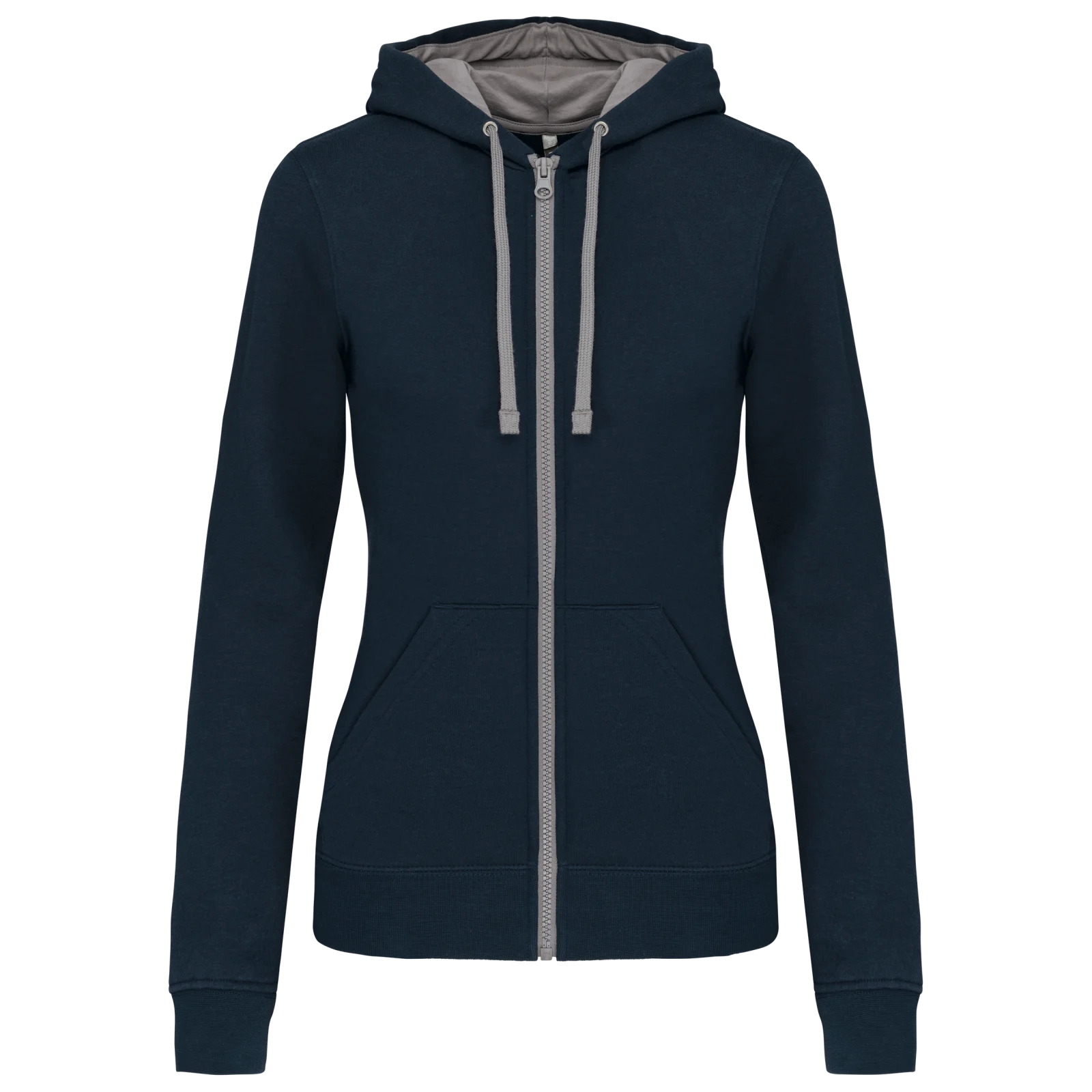 Sweat-shirt zippé capuche contrastée femme K467 — Navy / Fine Grey
