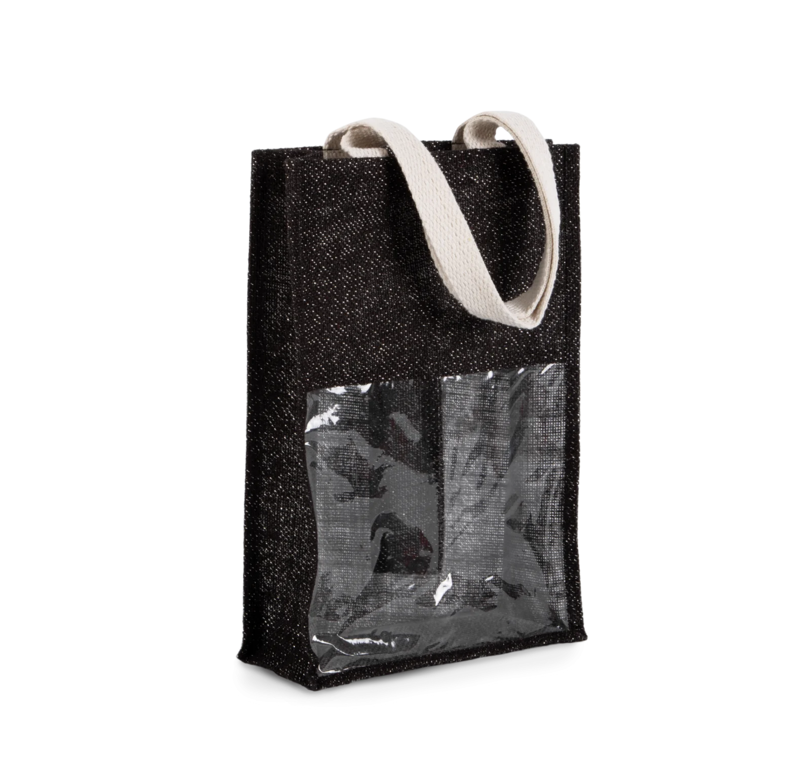 Sac porte-bouteilles en jute KI0268 — Black / Silver