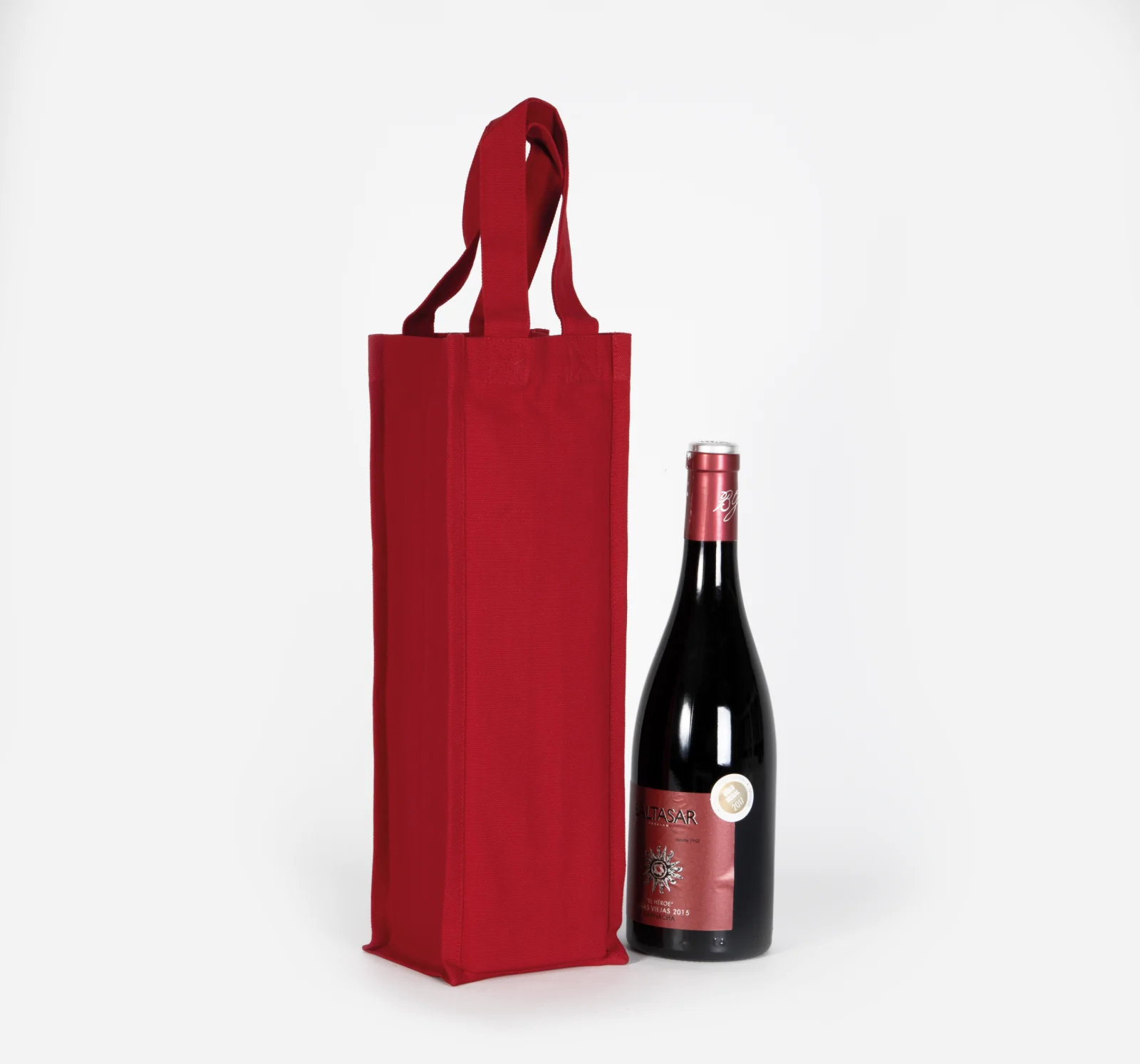 Sac porte-bouteille en coton canvas KI0269 — Cherry Red