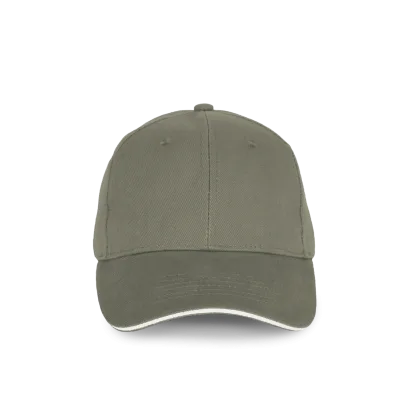 Casquette en coton biologique à sandwich contrasté - 6 panneaux KP198 — Almond Green / Ivory