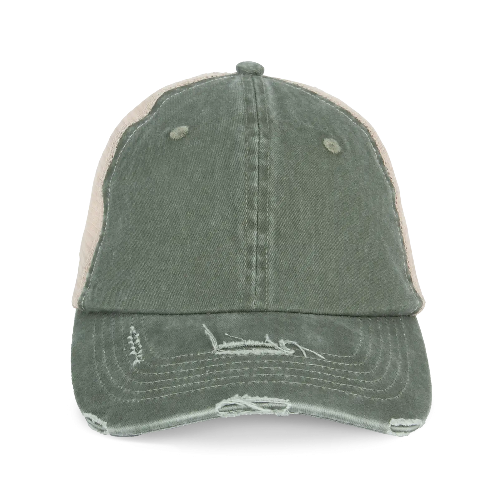 Casquette trucker écoresponsable effet déchiré unisexe NS027 — Washed Organic Khaki / Beige