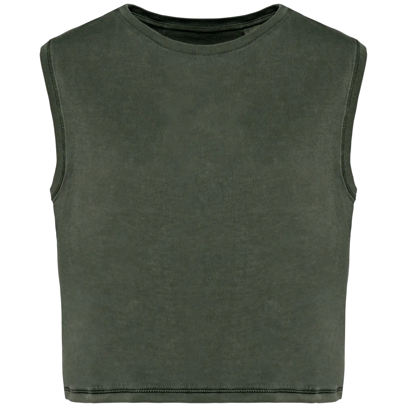 T-shirt écoresponsable crop sans manche femme NS342 — Washed Organic Khaki