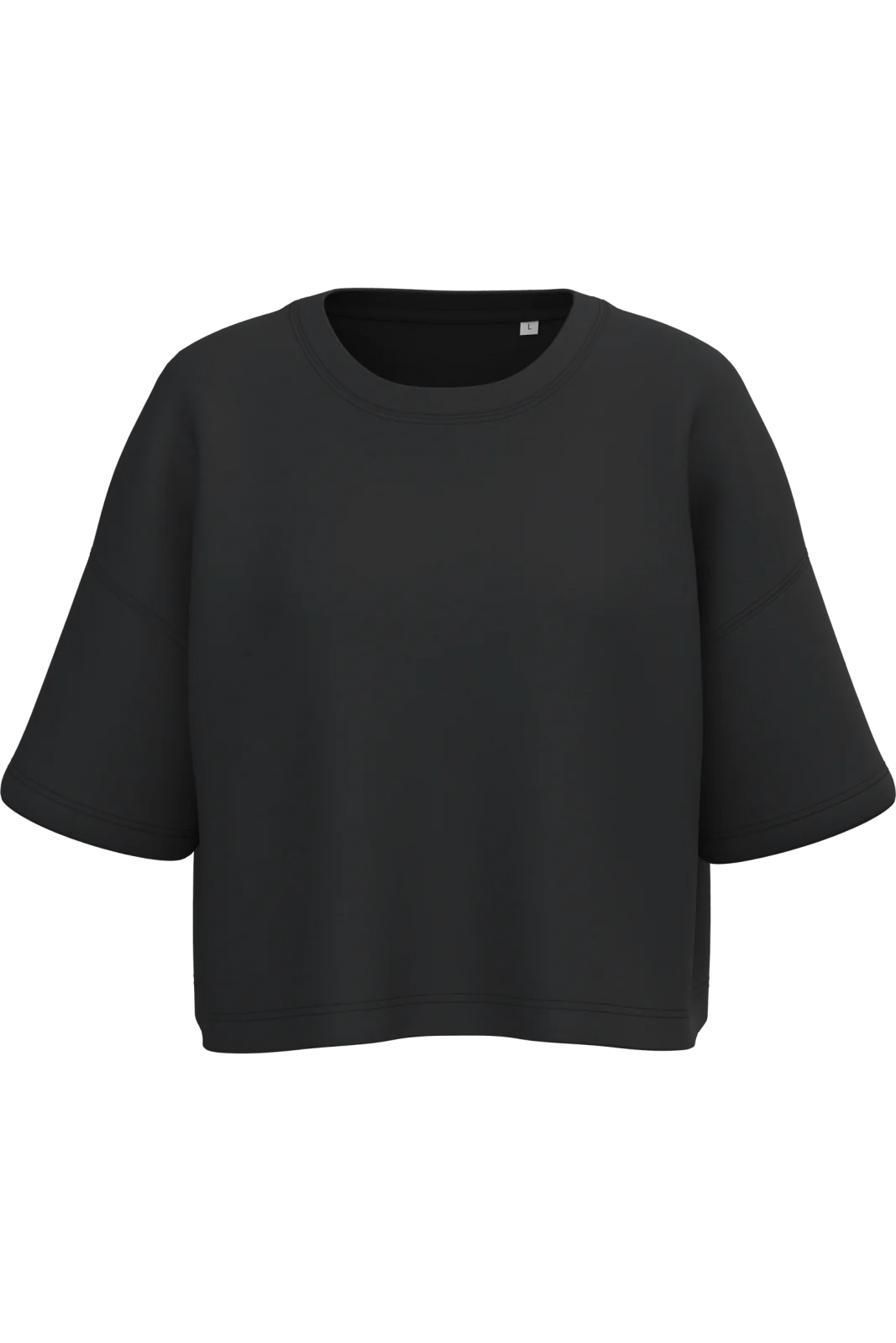 Sweat-shirt crop à manches courtes col rond femme PA394 — Black
