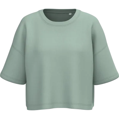 Sweat-shirt crop à manches courtes col rond femme PA394 — Sage