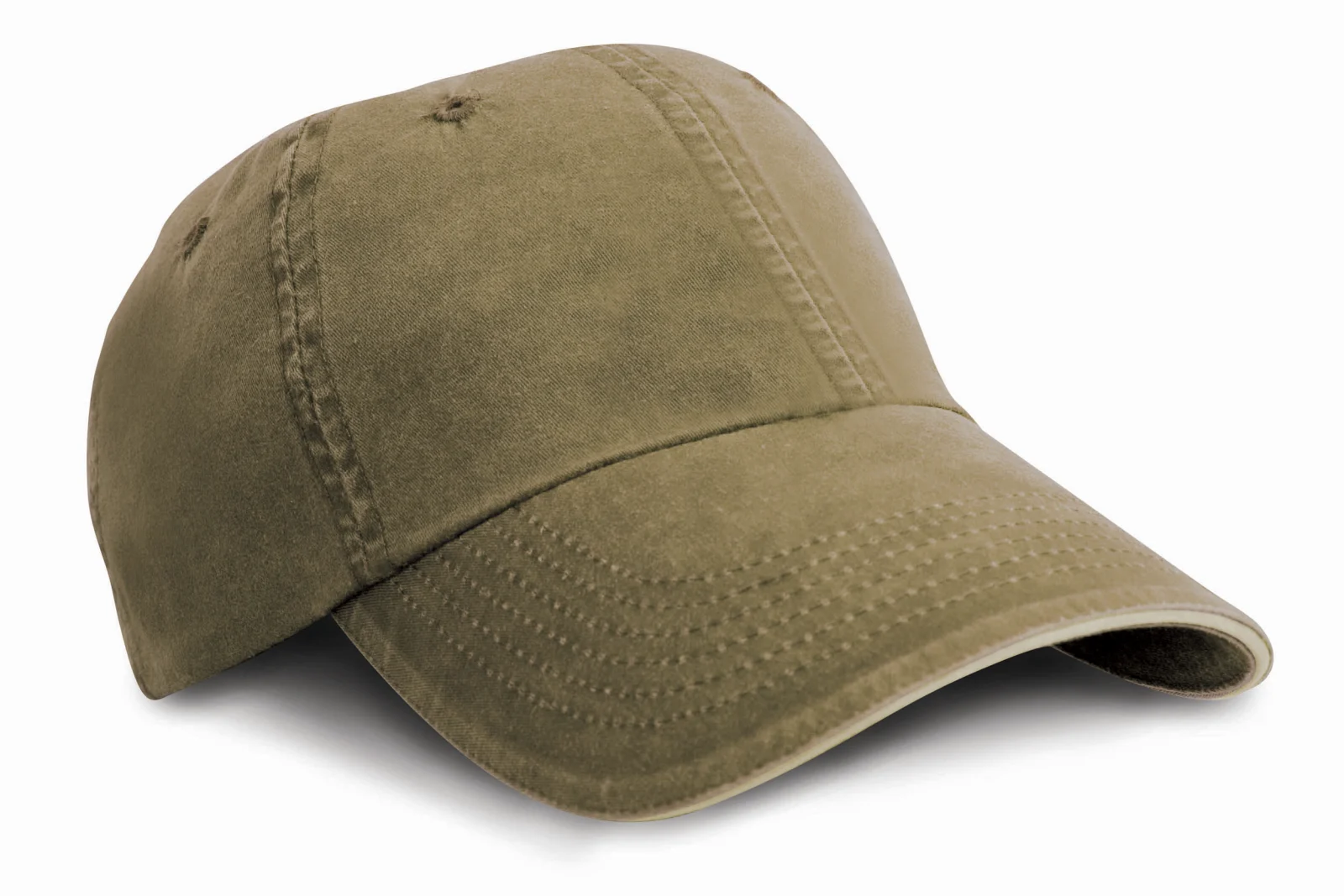 Casquette coton fine ligne lavé avec visière sandwich RC054X — Olive / Stone