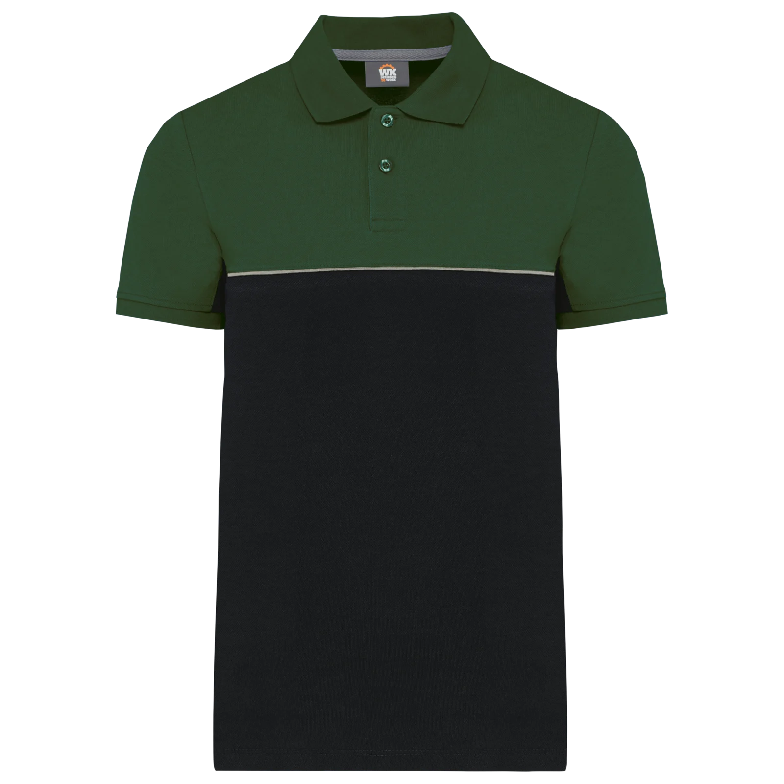 Polo bicolore écoresponsable manches courtes unisexe WK210 — Black / Forest Green