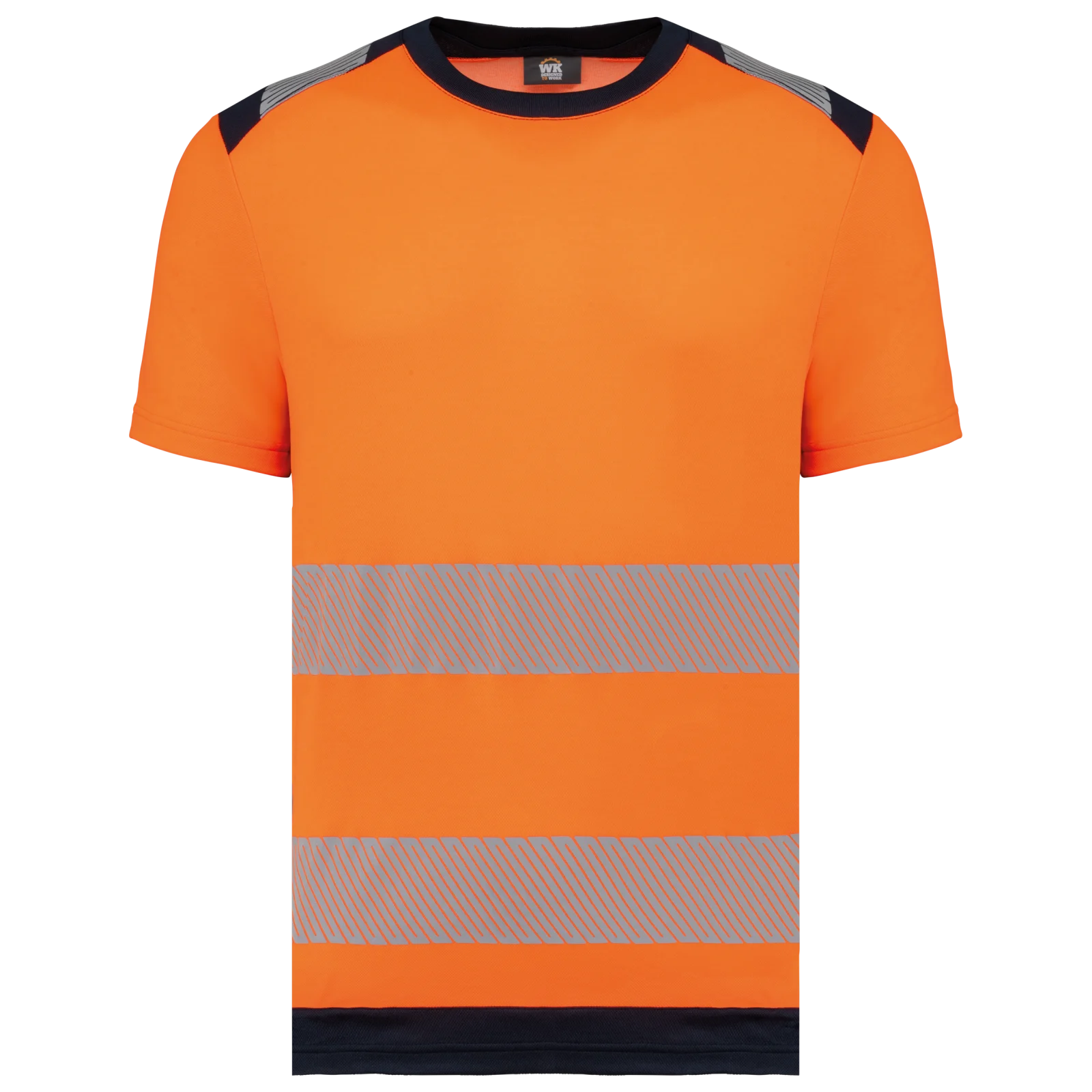 T-shirt de sécurité recyclé manches courtes unisexe WK360 — Hi Viz Orange / Navy