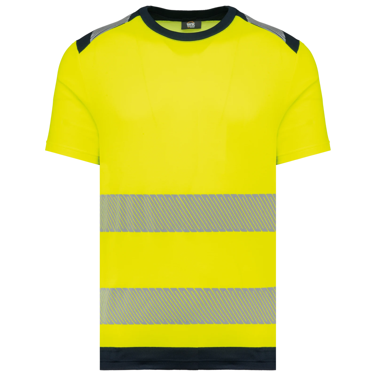 T-shirt de sécurité recyclé manches courtes unisexe WK360 — Hi Viz Yellow / Navy