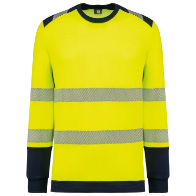 T-shirt de sécurité recyclé col rond manches longues unisexe WK361 — Hi Viz Yellow / Navy