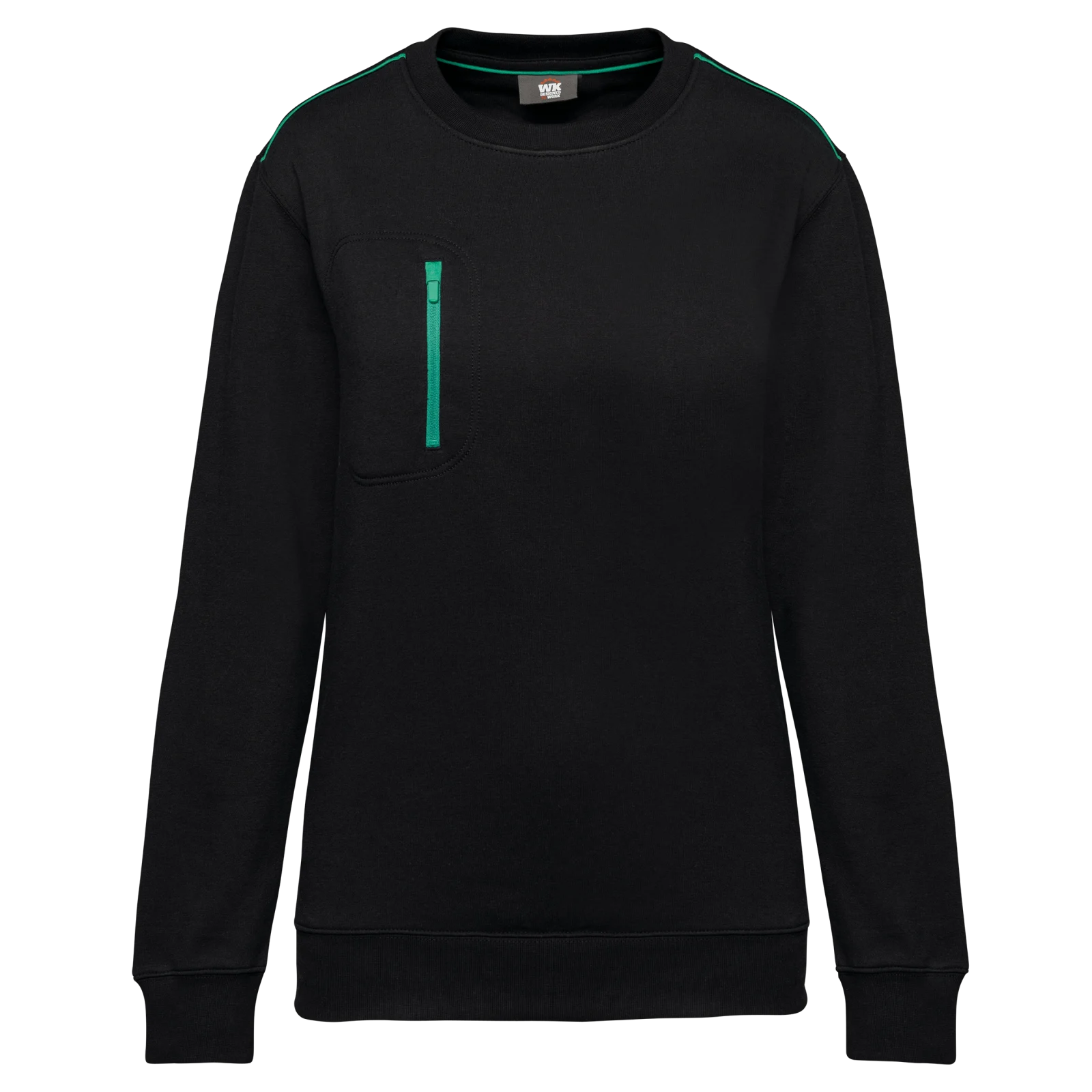 Sweat-shirt Day To Day zip poche contrastée unisexe WK403 — Black / Kelly Green