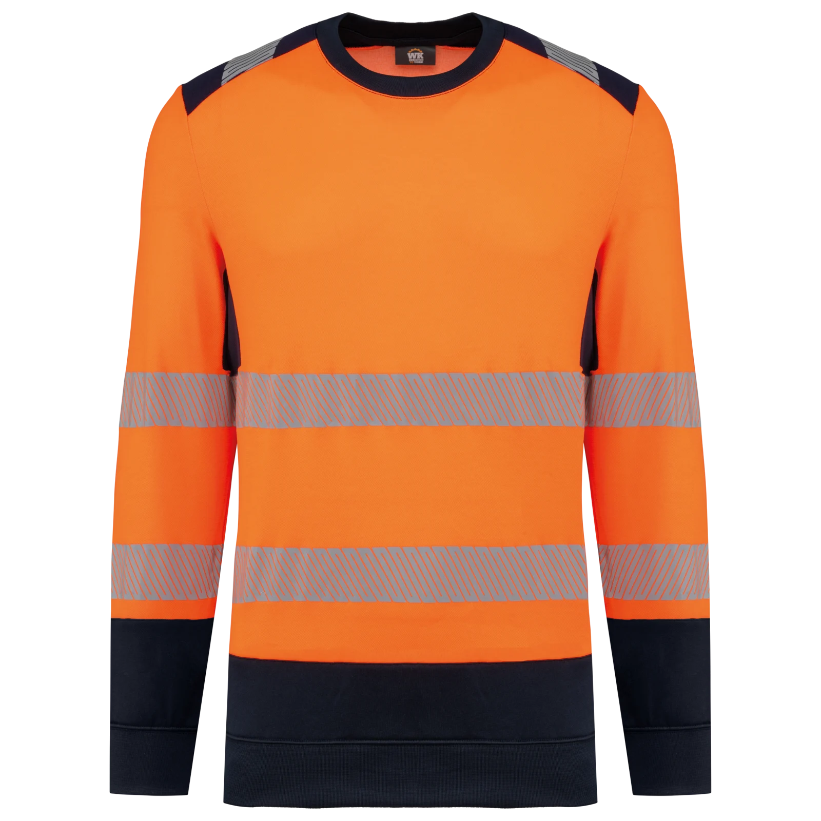 Sweat-shirt de sécurité recyclé col rond unisexe WK420 — Hi Viz Orange / Navy