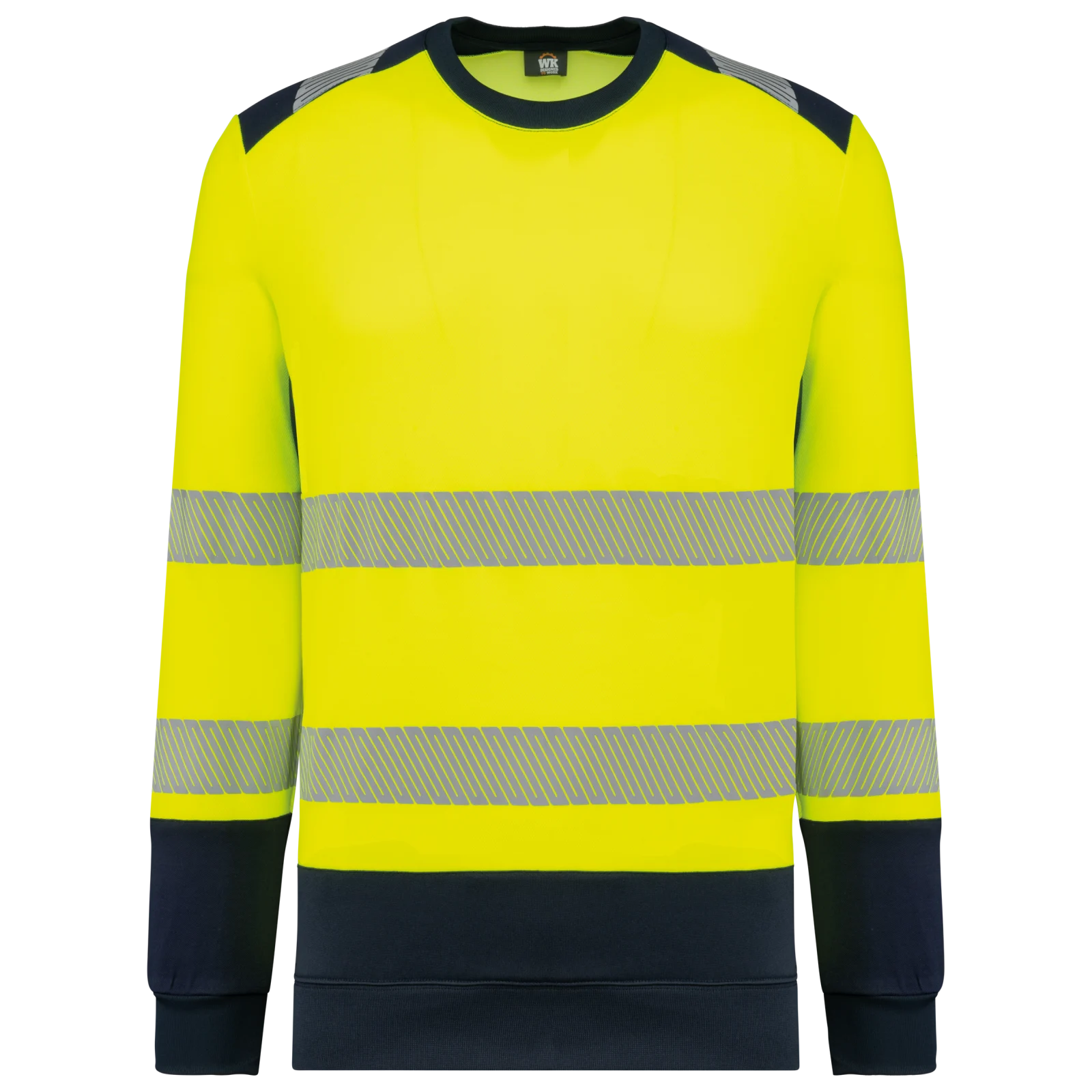 Sweat-shirt de sécurité recyclé col rond unisexe WK420 — Hi Viz Yellow / Navy