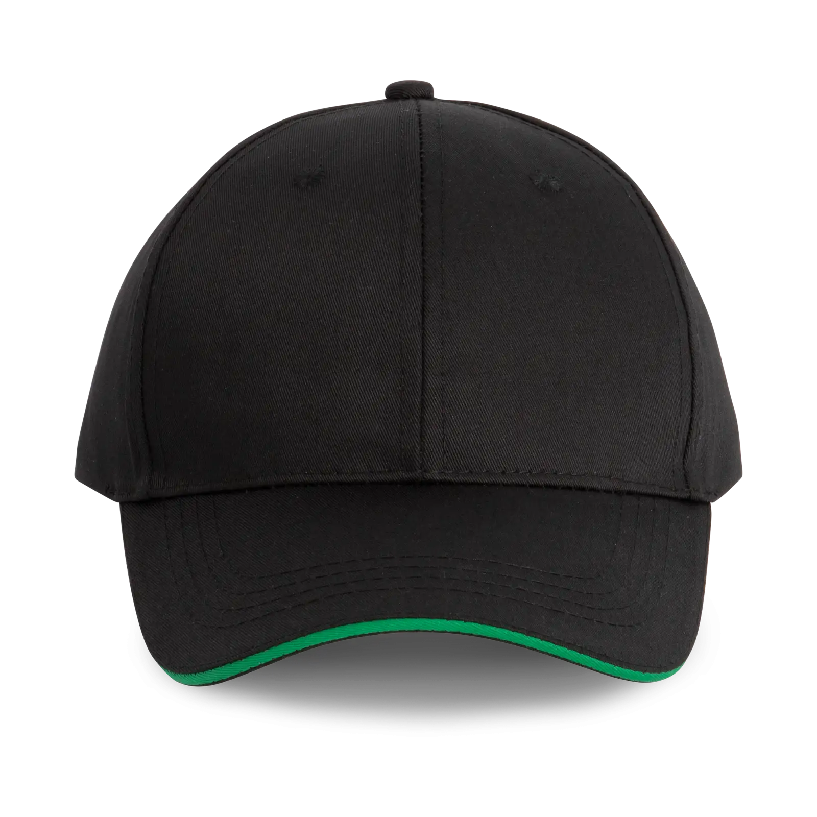 Casquette sandwich contrasté 6 panneaux WKP145 — Black / Kelly Green