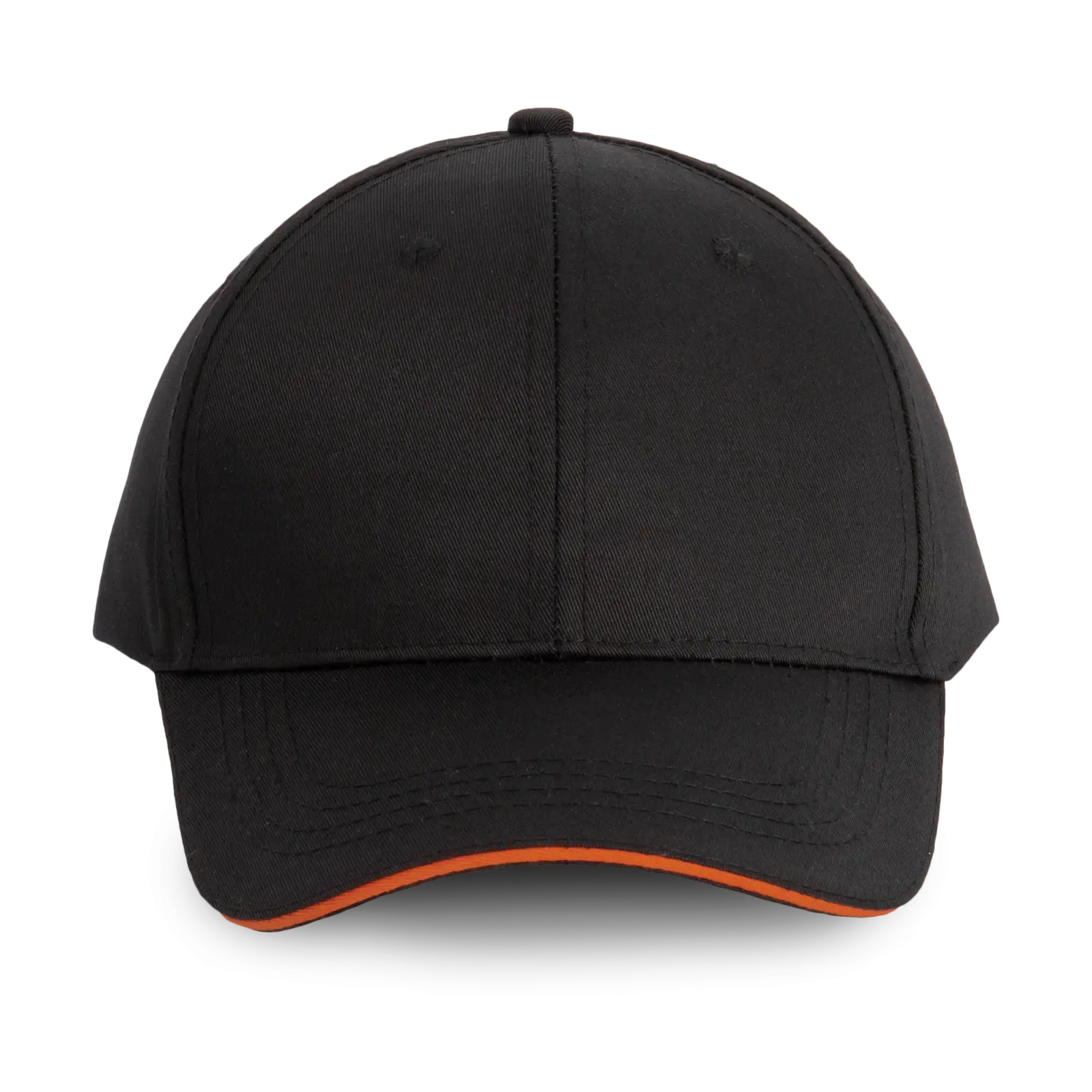 Casquette sandwich contrasté 6 panneaux WKP145 — Black / Orange