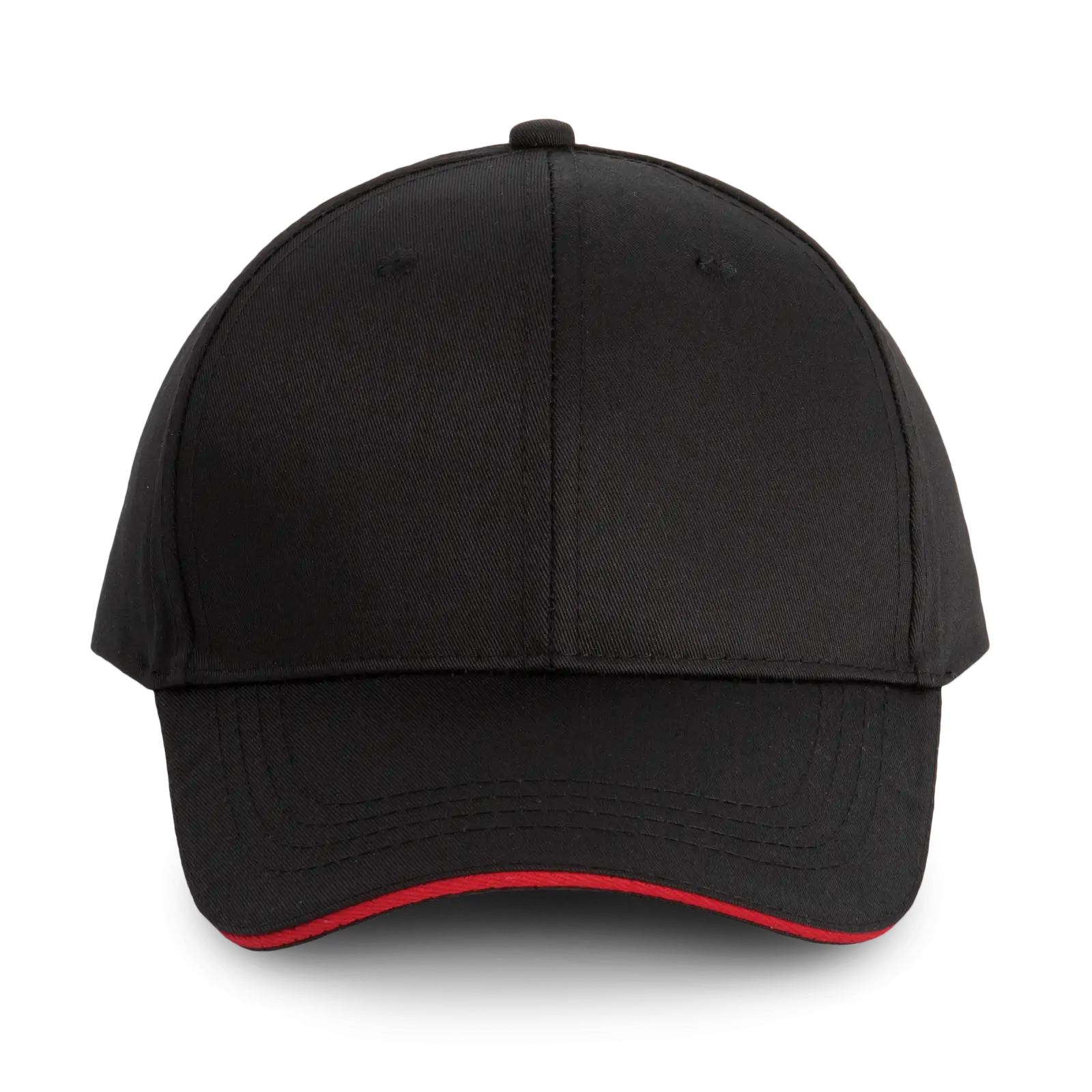 Casquette sandwich contrasté 6 panneaux WKP145 — Black / Red