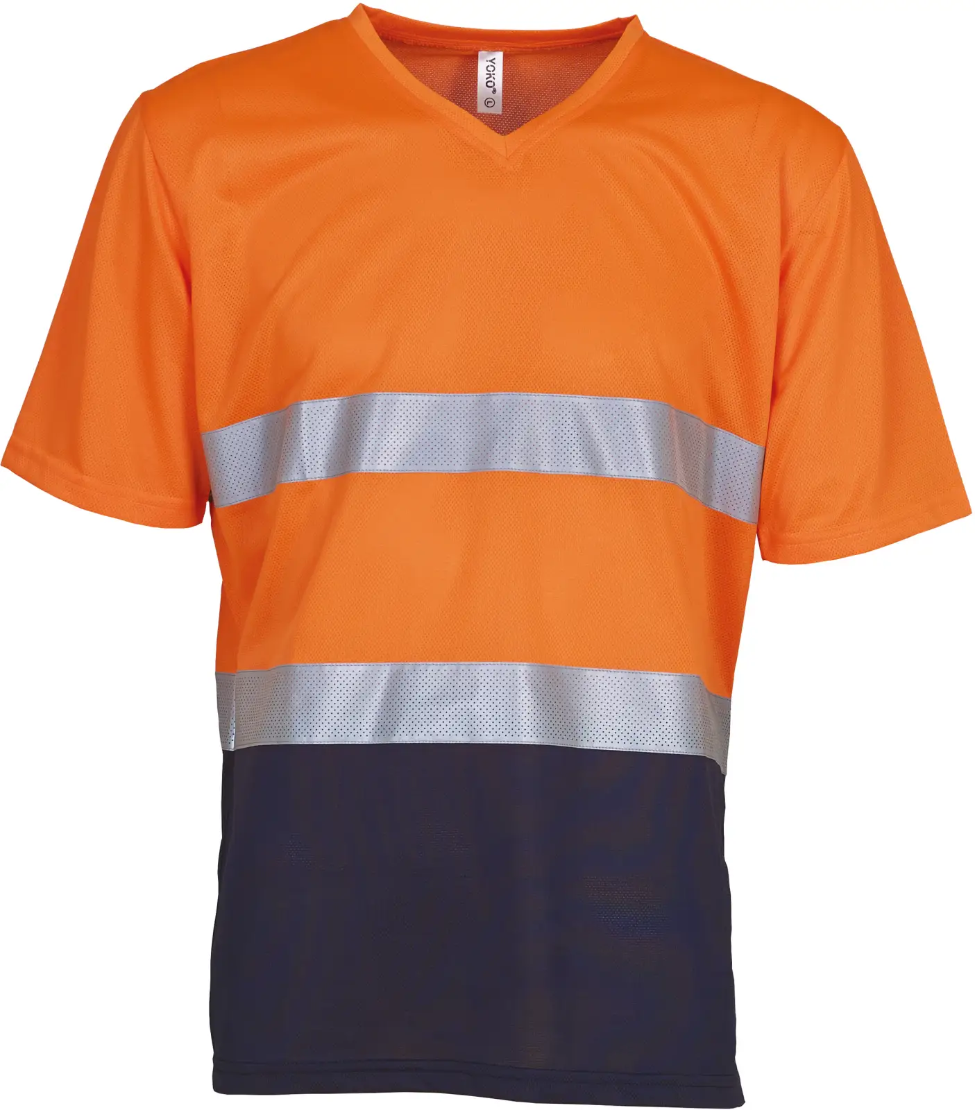 T-shirt col V haute visibilité Top Cool YHVJ910 — Hi Vis Orange / Navy