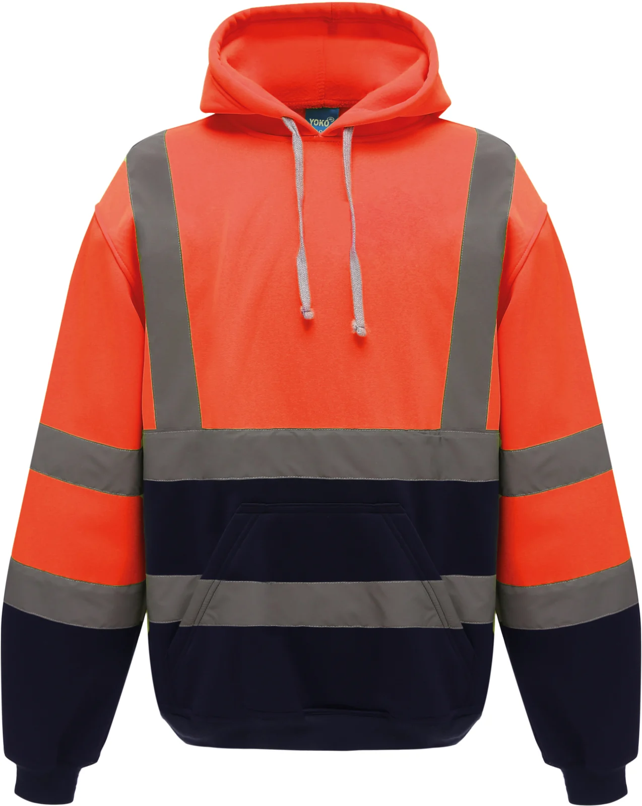 Sweatshirt capuche haute visibilité YHVK05 — Hi Vis Orange / Navy